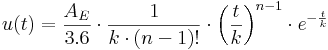 u(t) = \frac{A_E}{3.6} \cdot \frac{1}{k \cdot (n-1)!} \cdot \left(\frac{t}{k}\right)^{n-1} \cdot e^{-\frac{t}{k}}