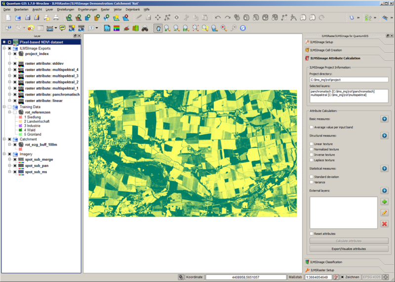 In die Kartenansicht geladener pixelbasierter NDVI-Datensatz