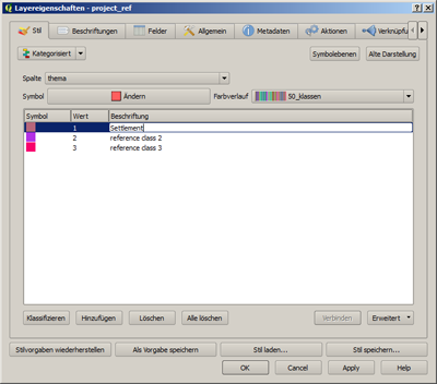 Fenster zur Änderung von Darstellungsfarbe und Beschreibung