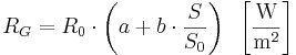  R_G = R_0 \cdot \left( a + b \cdot \frac{S}{S_0} \right) \, \, \, \left[ \frac{\mathrm{W}}{\mathrm{m^2}} \right] 