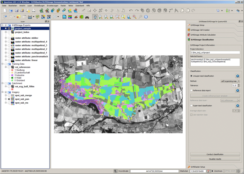 Im aktuellen QuantumGIS-Projekt visualisiertes Ergebnis der unüberwachten Klassifkation